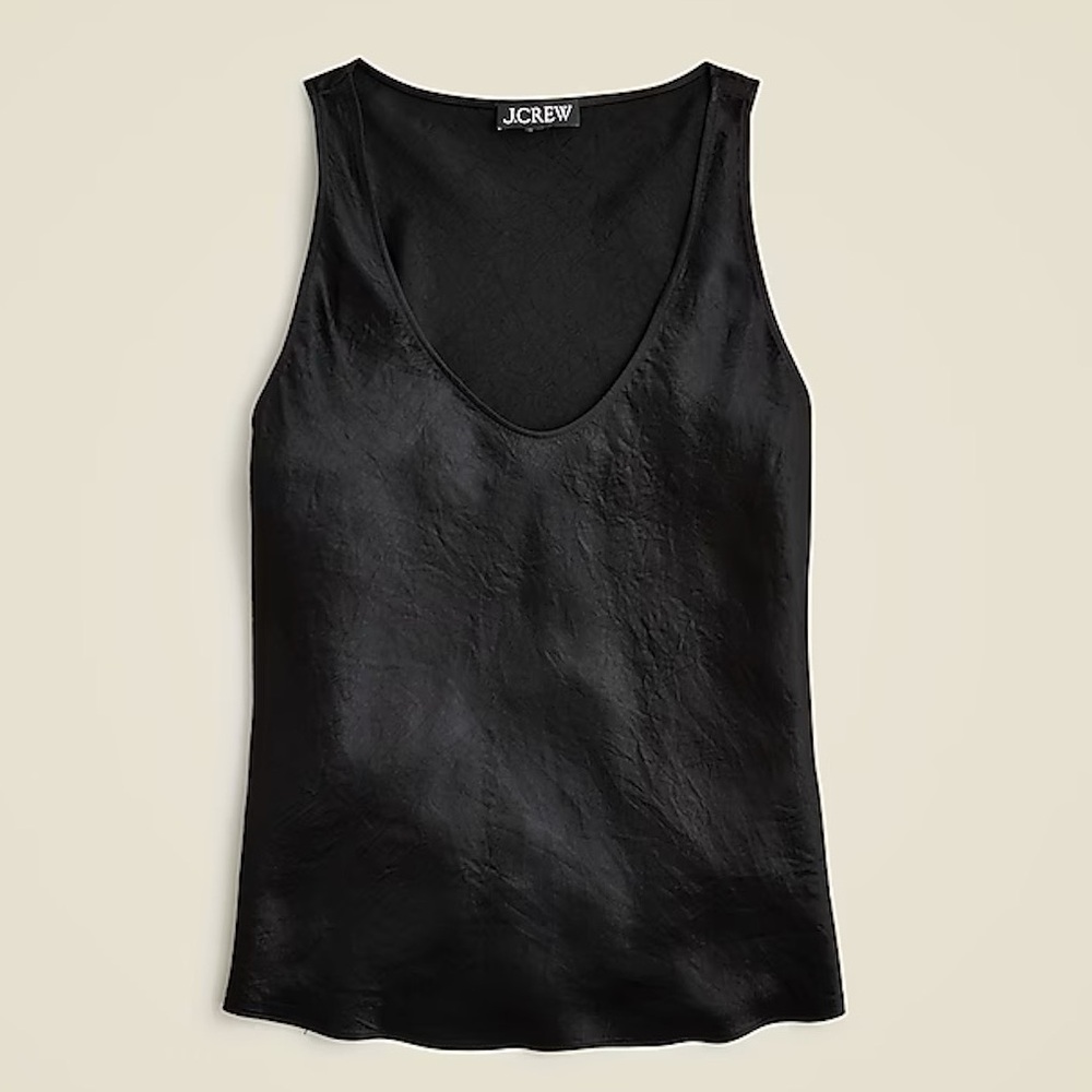 J. CREW Women's Black Scoop Neck Tank Top in textured satin - Size Small - NEW!
